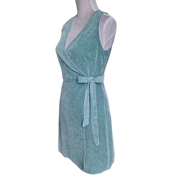 Sadie & Sage Sleeveless Green Wrap Dress S 100% Cotton V-Neck Vintage Inspired - Picture 3 of 8